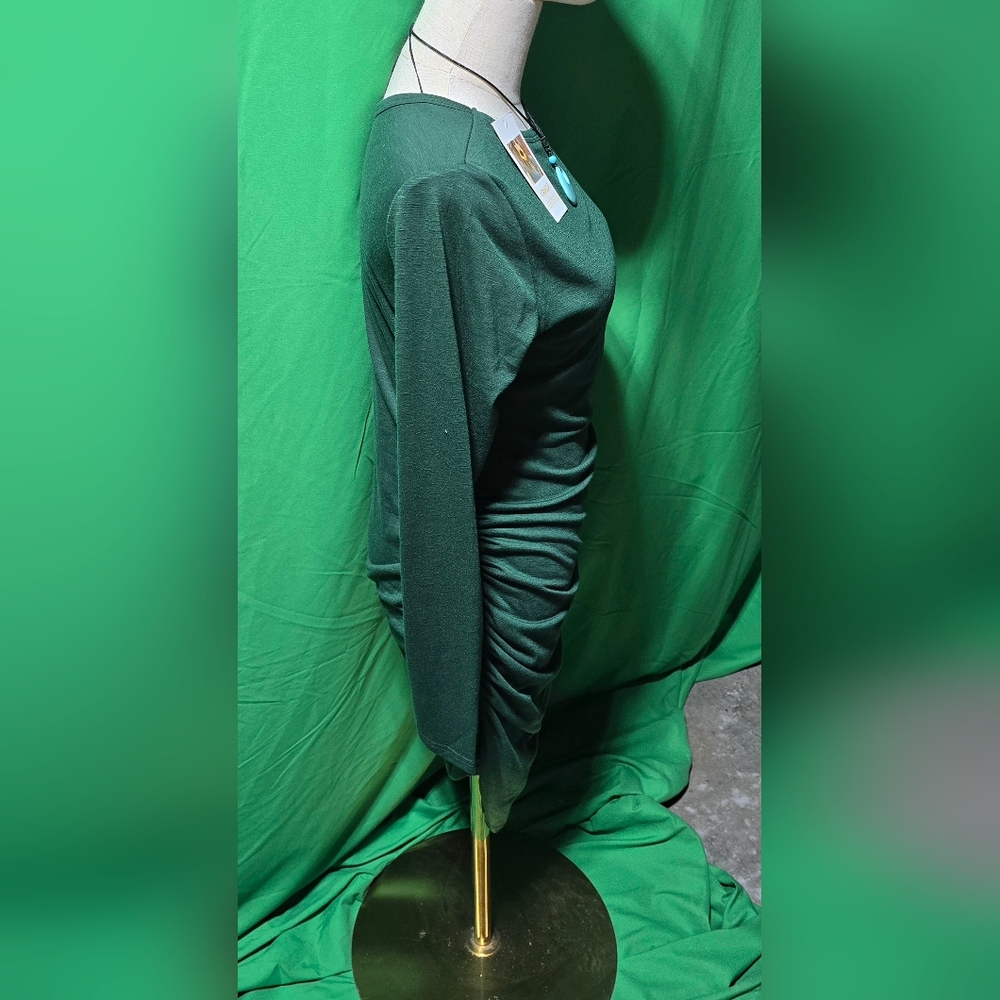 Bodycon Ruched Long Sleeve Dress Dark Green NWT, KIRUNDO Boutique, Size 3 Ladies - Picture 8 of 13